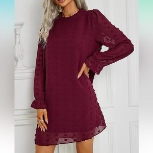 Adibosy Red Long Sleeve Shift Dress